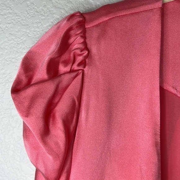 Notes Du Nord Barbie Pink Puff Sleeve Silk Surplice Top Size 10 - Picture 5 of 9